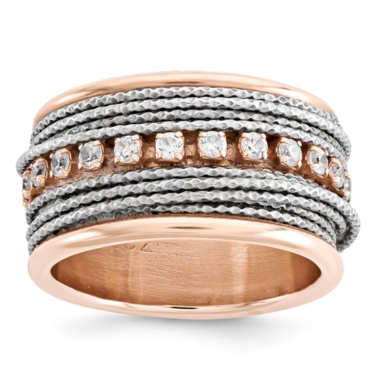 Sterling Silver CZ Wire Wrap Band RH & RG Plate Ring Size 6