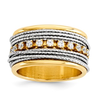 Sterling Silver CZ Wire Wrap Band RH & YG Plate Ring Size 9