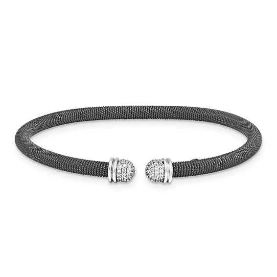 Sterling Silver black rhod 8 Cuff Bypass CZ Bangle