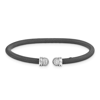 Sterling Silver black rhod 6.75" Cuff Bypass CZ Bangle