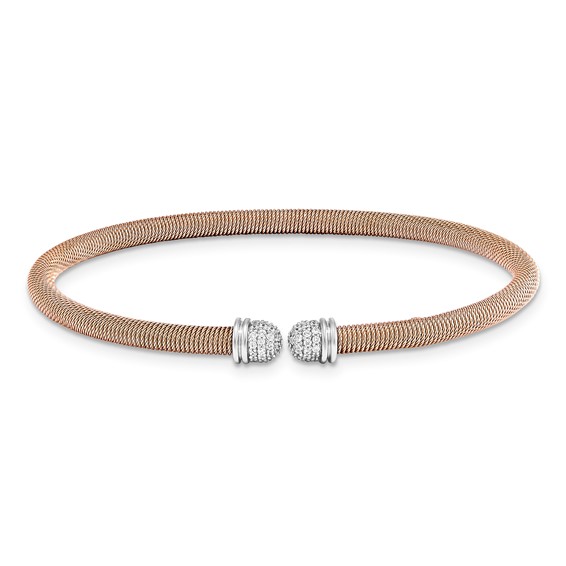 Sterling Silver RG 7.25 plated Cuff Bypass CZ Bangle