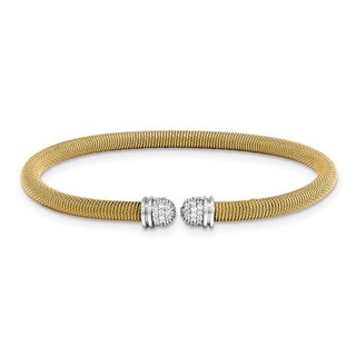 Sterlling Silver YG 8 plated Cuff Bypass CZ Bangle