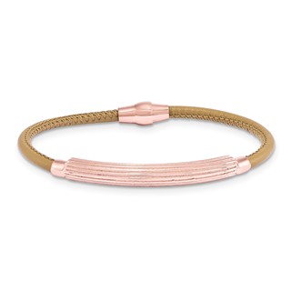 Sterling Silver Tan Leather & RG Plate Small Bracelet