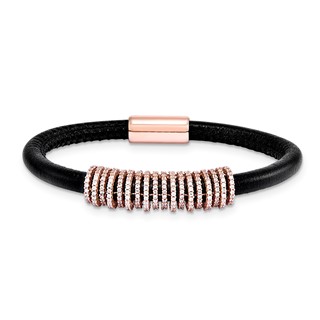 Sterling Silver 5mm Black Leather CZ Station RG Plate Small Bracel