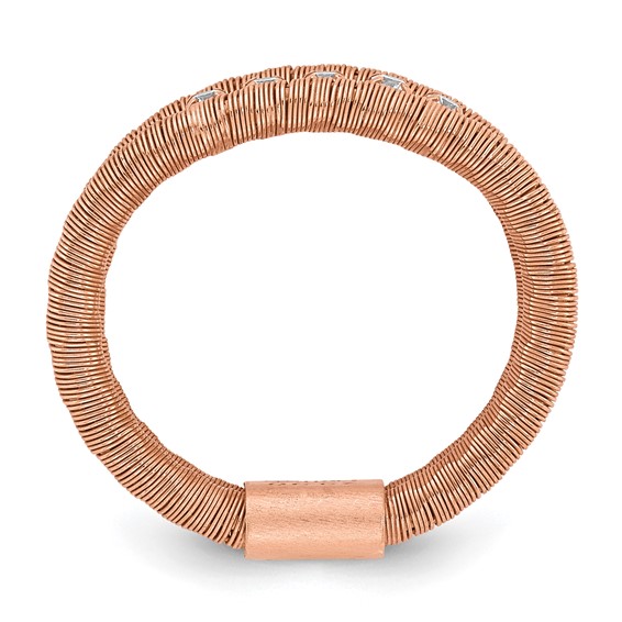 Sterling Silver Rose Gold-plated CZ Wire Wrapped 2 Row Size 7 Ring