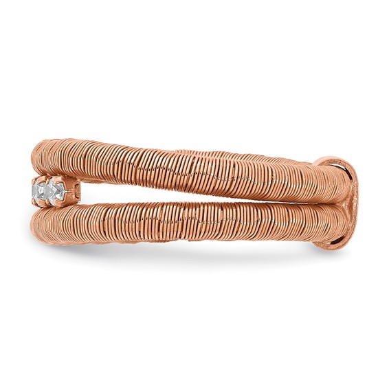 Sterling Silver Rose Gold-plated CZ Wire Wrapped 2 Row Size 7 Ring