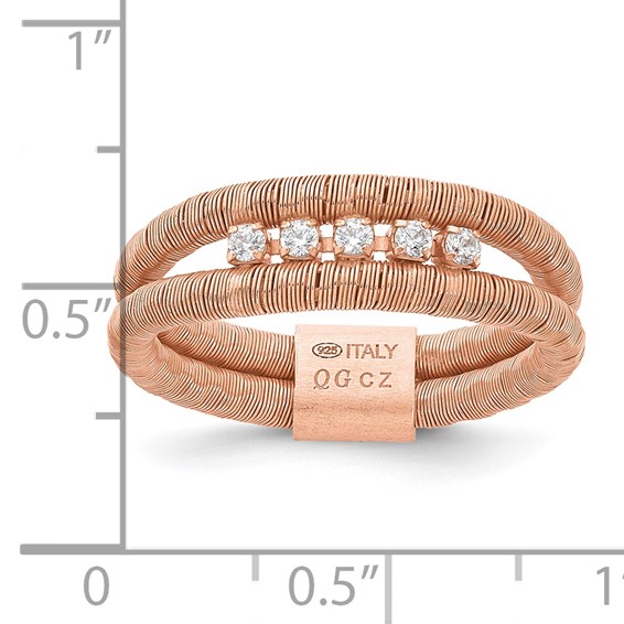 Sterling Silver Rose Gold-plated CZ Wire Wrapped 2 Row Size 7 Ring