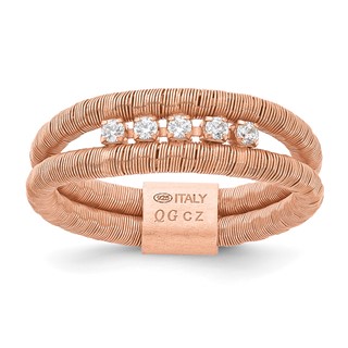 Sterling Silver Rose Gold-plated CZ Wire Wrapped 2 Row Size 5 Ring