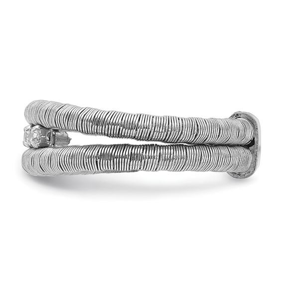 Sterling Silver Rhodium-plated CZ Wire Wrapped 2 Row Size 10 Ring