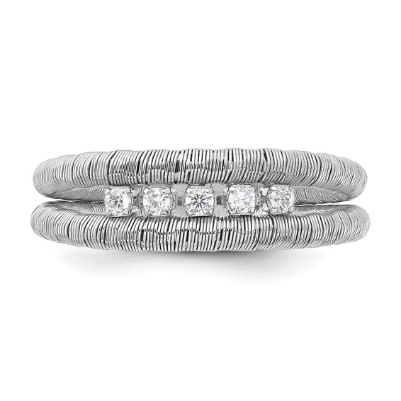 Sterling Silver Rhodium-plated CZ Wire Wrapped 2 Row Size 10 Ring