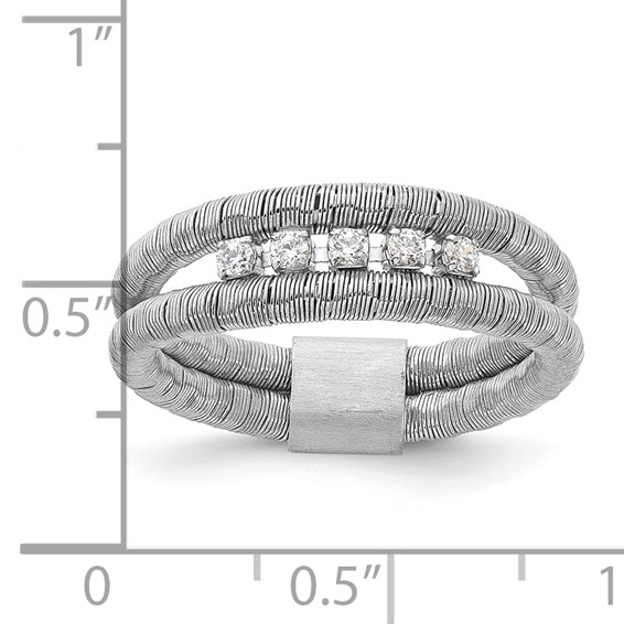 Sterling Silver Rhodium-plated CZ Wire Wrapped 2 Row Size 10 Ring