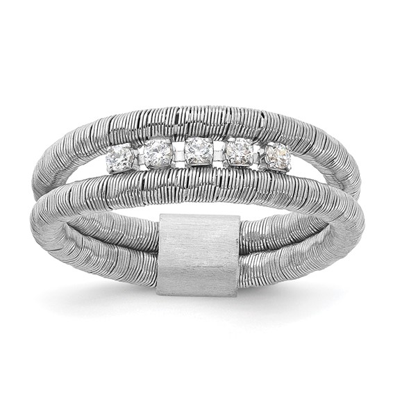 Sterling Silver Rhodium-plated CZ Wire Wrapped 2 Row Size 10 Ring