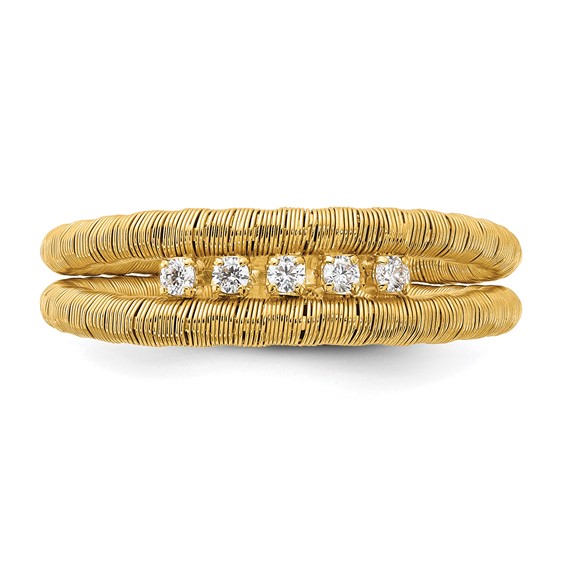 Sterling Silver Gold-plated CZ Wire Wrapped 2 Row Size 10 Ring