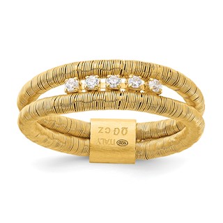 Sterling Silver Gold-plated CZ Wire Wrapped 2 Row Size 10 Ring