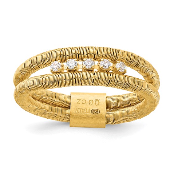 Sterling Silver Gold-plated CZ Wire Wrapped 2 Row Size 10 Ring