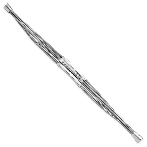 Sterling Silver Rhodium-plated CZ 6-Strand Silver Leather Bracelet