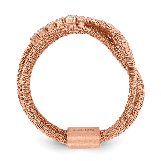 Sterling Silver Rose Gold-plated CZ 4 Row Wire Wrapped Size 9 Ring