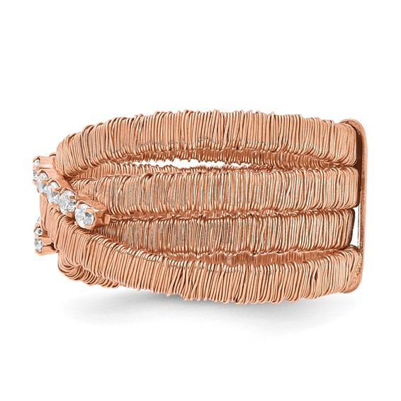 Sterling Silver Rose Gold-plated CZ 4 Row Wire Wrapped Size 9 Ring