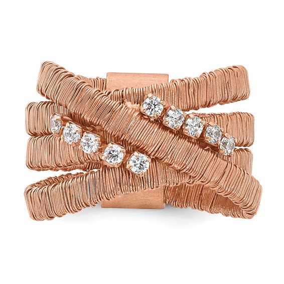 Sterling Silver Rose Gold-plated CZ 4 Row Wire Wrapped Size 9 Ring