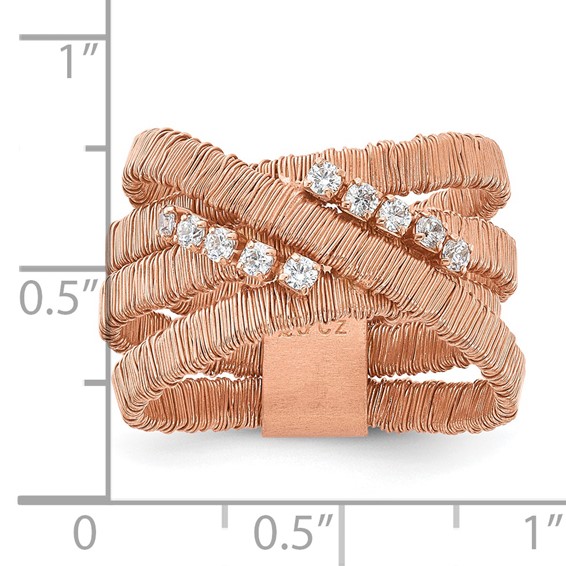 Sterling Silver Rose Gold-plated CZ 4 Row Wire Wrapped Size 9 Ring