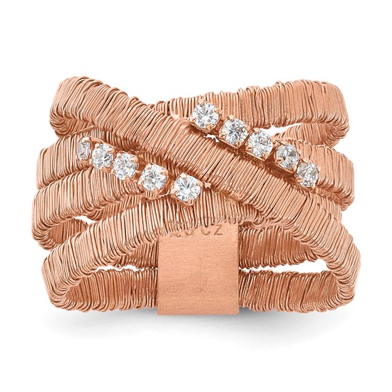 Sterling Silver Rose Gold-plated CZ 4 Row Wire Wrapped Size 10 Ring