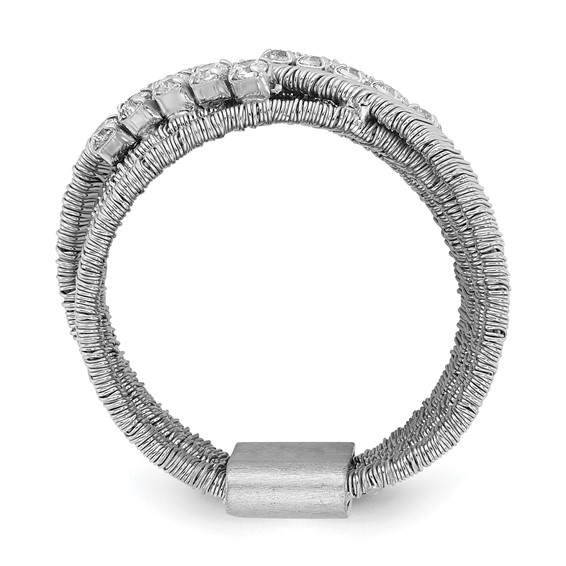Sterling Silver Rhodium-plated CZ 4 Row Wire Wrapped Size 8 Ring