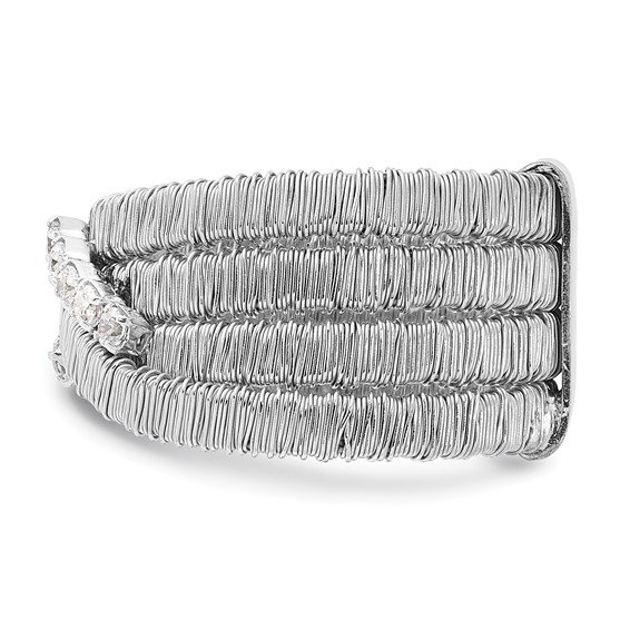 Sterling Silver Rhodium-plated CZ 4 Row Wire Wrapped Size 8 Ring