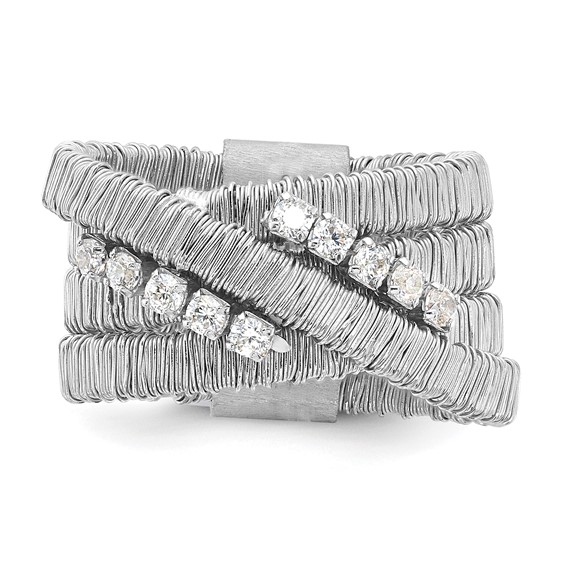 Sterling Silver Rhodium-plated CZ 4 Row Wire Wrapped Size 8 Ring