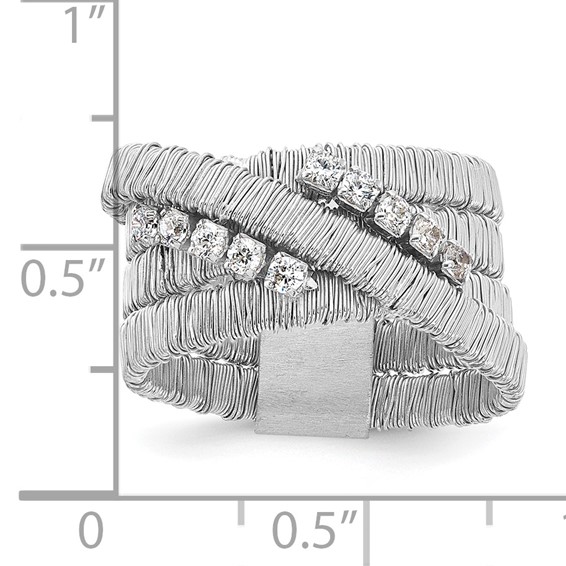 Sterling Silver Rhodium-plated CZ 4 Row Wire Wrapped Size 8 Ring