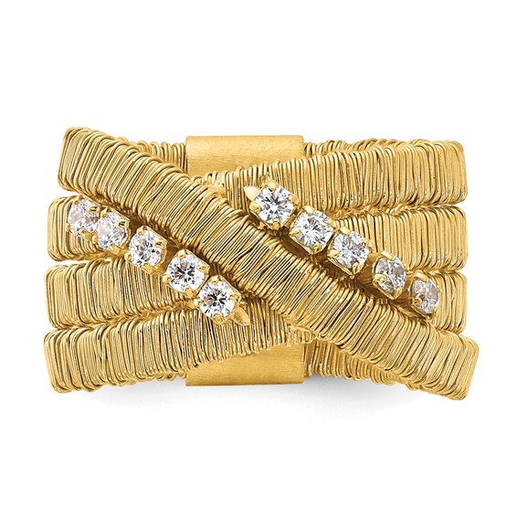 Sterling Silver Gold-plated CZ 4 Row Wire Wrapped Size 8 Ring