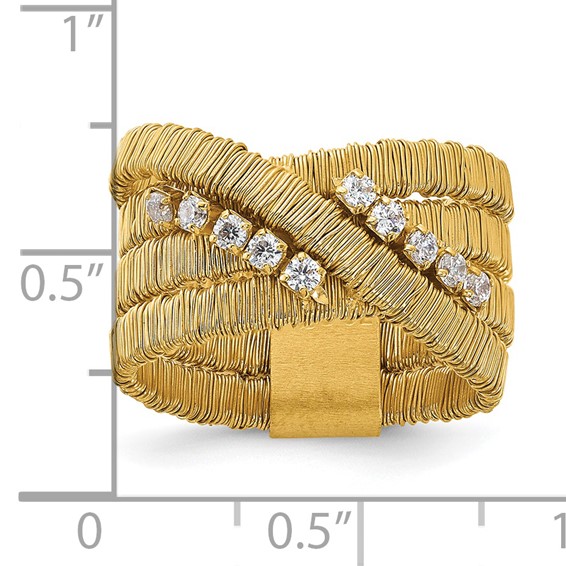 Sterling Silver Gold-plated CZ 4 Row Wire Wrapped Size 8 Ring