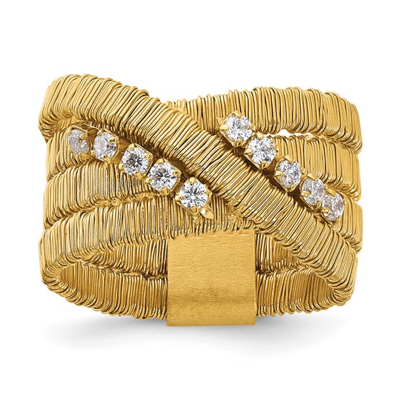 Sterling Silver Gold-plated CZ 4 Row Wire Wrapped Size 7 Ring