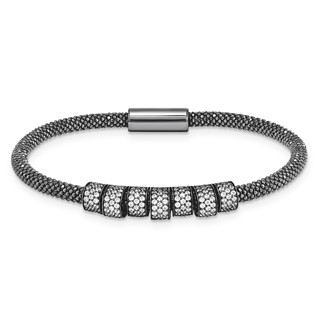 Sterling Silver Black Bead Bangle Magnetic Clasp CZ large