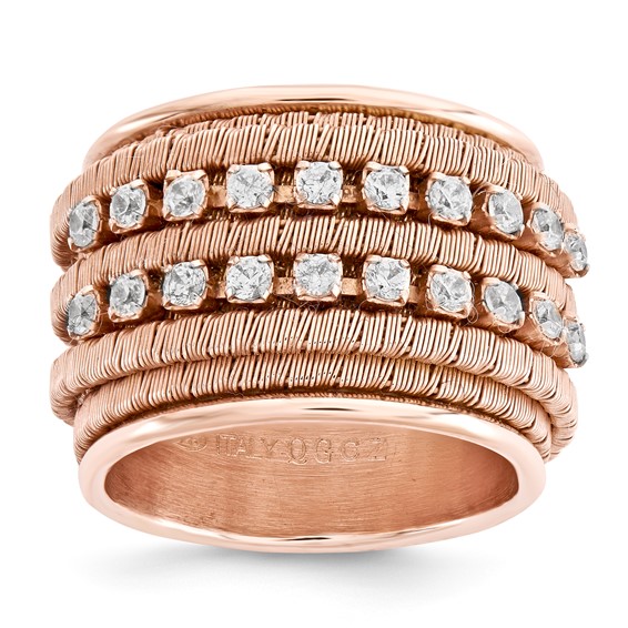 Sterling Silver Rose Gold Plate Plated Double Row CZ Band Ring Size
