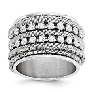 Sterling Silver Rhodium Plated Double Row CZ Band Ring Size 9
