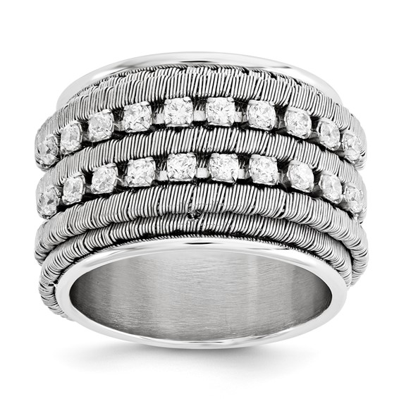 Sterling Silver Rhodium Plated Double Row CZ Band Ring Size 9