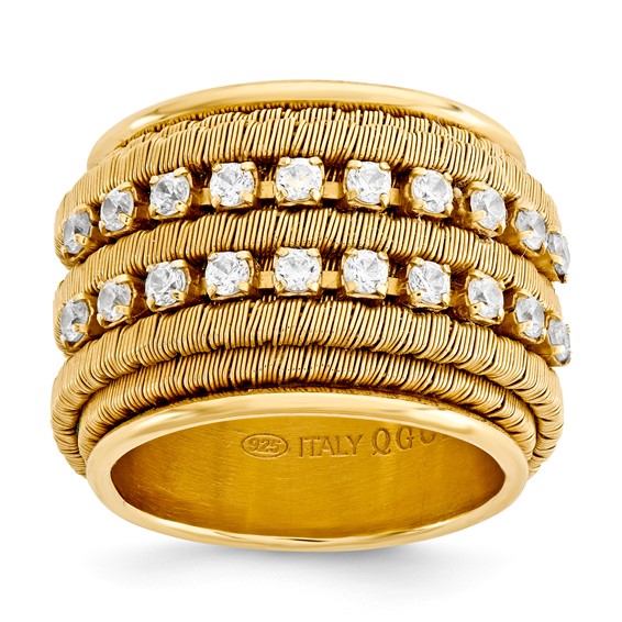 Sterling Silver Gold Plate Plated Double Row CZ Band Ring Size 6