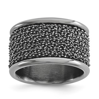 Sterling Silver dia-cut Wire Wrapped Cigar Band Ring-Blk ruthenium
