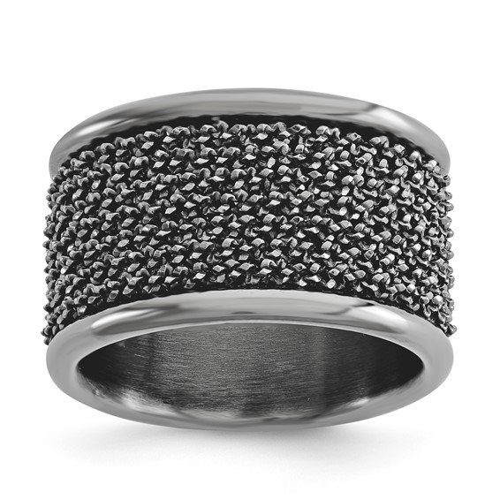 Sterling Silver dia-cut Wire Wrapped Cigar Band Ring-Blk ruthenium