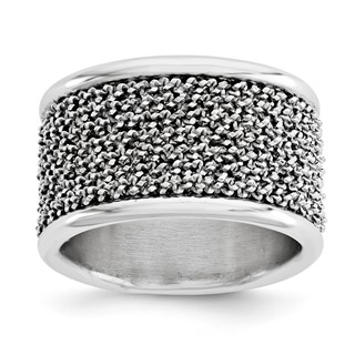 Sterling Silver dia-cut Wire Wrapped Cigar Band Ring-rhodium plate