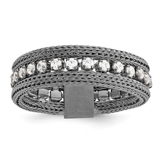 Sterling Silver CZ Mesh Eternity Band Ring - Black