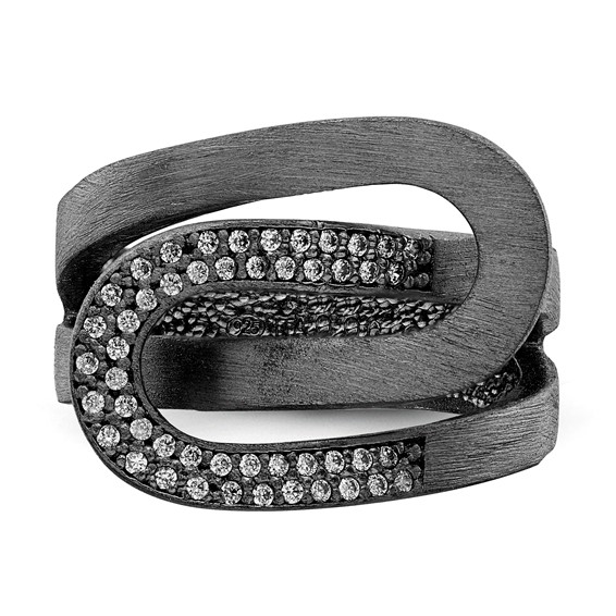 Sterling Silver interlocking swirl ring with CZ-bl Size 9