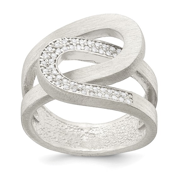 Sterling Silver interlocking swirl ring with CZ-rh Size 8