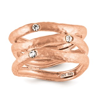 Sterling Silver three row open ring swirl ring with CZ cz's-P