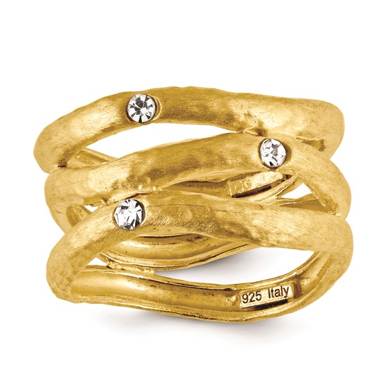 Sterling Silver three row open ring swirl ring with CZ cz's-y