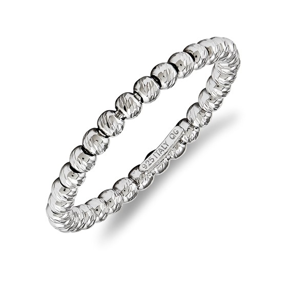 Sterling Silver DC Rhodium Bead Ring Set of 5 - Size 5