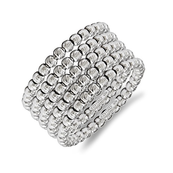 Sterling Silver DC Rhodium Bead Ring Set of 5 - Size 5