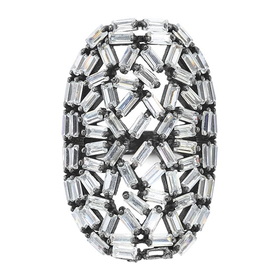 Sterling Silver Oval Baguette Crystal Ring