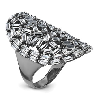 Sterling Silver Oval Baguette Crystal Ring