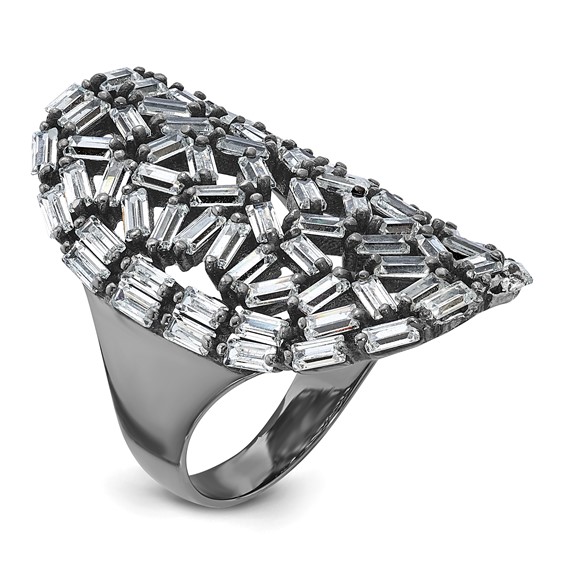 Sterling Silver Oval Baguette Crystal Ring